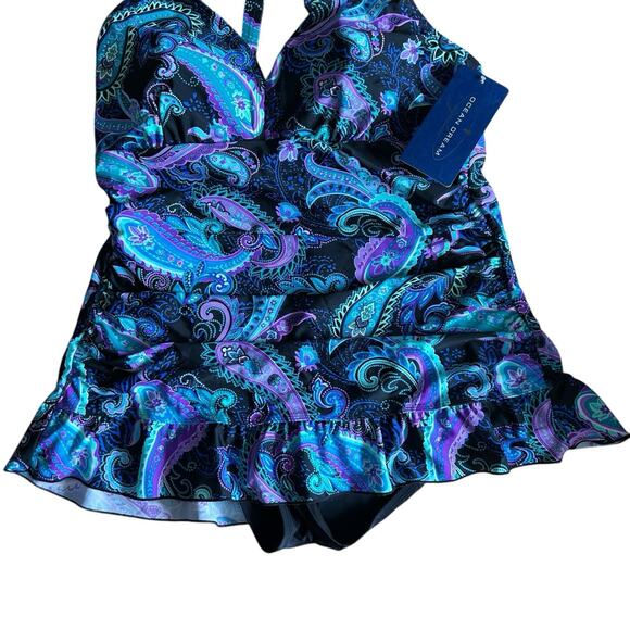 Ocean Dream Signature Women’s One Piece Blue Paisley Multicolor Swimsuit 18W NWT - Picture 3 of 12